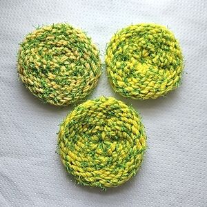 Handmade Reusable Kitchen Scrubbies Set of 3 Green Yellow
